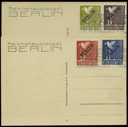 1 M. - 5 M. Schwarzaufdruck 1948 auf 2 Blankopostkarten, sauber ...